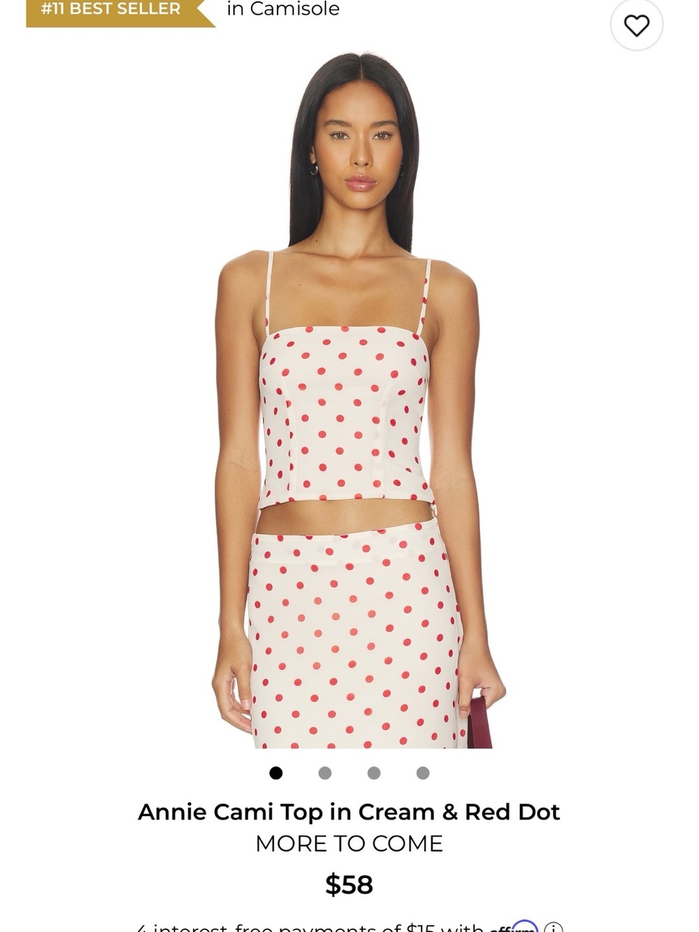 Annie Cream Cami Top with Red Dot Print